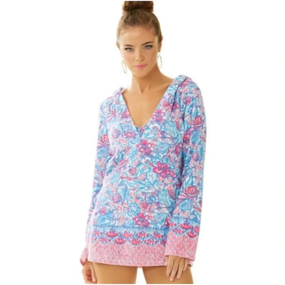 Lilly Pulitzer Higgs Terrycloth Swim Hoodie Cover Up Pinchers Picnic Print - Picture 1 of 5